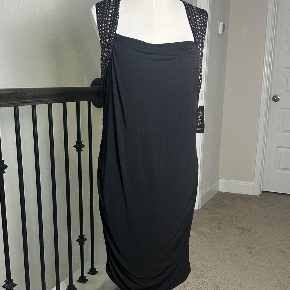 Thalia Sodi Black Strapless Dress with Gold Studs